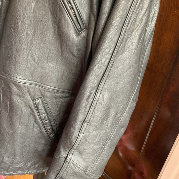 New River Mens LARGE Black Lamb Leather Heavy Weight Coat Lambskin Vintage - Picture 9 of 16